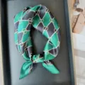 Green black silk scarf 53x53cm square chain print elegant fashion neckerchief summer. - RT#38