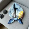 Silk square scarf for women, small neckerchief, stylish summer fashion accessory, geometric print. - RT#25