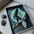 Silk small square scarf for women, elegant floral print neckerchief, stylish summer accessory. - RT#20