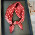 Red silk scarf with white polka dots and paisley print, elegant square neckerchief for women. - RT#34