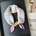 Silk square scarf with elegant architectural print, stylish and smooth neck accessory for women. - RT#37