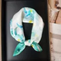 Mulberry silk square scarf for women, 53x53cm blue and green floral neck scarf, chic daily wear. - RT#41