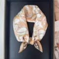 Silk square scarf for women, elegant beige floral print neckerchief, summer fashion accessory. - RT#46