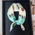 Silk small square scarf green gradient vintage animal floral print fashion neckerchief - RT#48