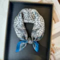 Silk square scarf for women, elegant floral print neckerchief, 53x53cm summer accessory. - RT#50