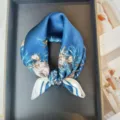 Mulberry silk square scarf for women, elegant deer print neckerchief, summer sun protection, 53cm. - RT#54