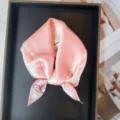 Pink silk square scarf for women, small neckerchief with cute print, summer fashion accessory. - RT#51