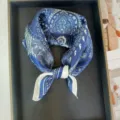 Blue paisley silk square scarf women small neckerchief stylish fashion hair band 53x53cm - RT#59