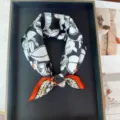 Black and white floral silk square scarf for women, elegant summer fashion neck scarf. - RT#60