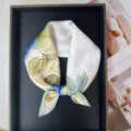 Elegant mulberry silk small square scarf with botanical floral print, stylish neckwear. - RT#52
