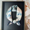 Mulberry silk square scarf, blue abstract print, 53x53cm summer neckerchief for women. - RT#55