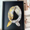 Mulberry silk square scarf yellow floral print stylish neck scarf for women variant design - RT#65