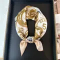 Silk small square scarf gold coin print neckerchief elegant women summer fashion accessory - RT#67