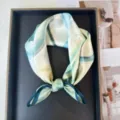 Silk square scarf for women, elegant abstract art print, summer sun protection, chic neckerchief. - RT#72