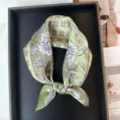 Mulberry silk square scarf women green floral small neckerchief summer fashion breathable 53cm - RT#64