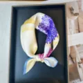 Elegant silk small square scarf for women, featuring stylish purple floral print and bright yellow base. - RT#75