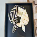 Silk square scarf, black white geometric pattern with polka dots, elegant women neck scarf. - RT#76