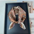 Silk square scarf for women, elegant paisley print neckerchief, stylish summer accessory. - RT#82