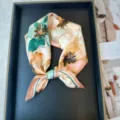 Silk small square scarf, abstract floral print design, elegant neckerchief for summer. - RT#77