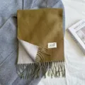 Winter double-sided cashmere feel scarf for women with elegant fringe and cozy warm design. - Grass Green