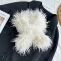 Detailed shot of a white faux Tibetan lamb curly fur scarf, thick plush winter neckerchief. - 90cm / White