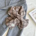 Autumn winter women's cross knit plaid scarf warm soft stylish winter daily soft neck warmer. - Khaki