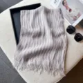 Lightweight striped fringe scarf for women, summer long sheer shawl and stylish daily wear. - Light Purple