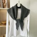 Dark grey knitted triangular scarf stylish shoulder shawl autumn winter warm neck wrap shawl. - Dark Gray