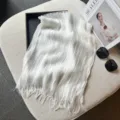 White pleated tassel scarf detail, lightweight summer sheer shawl for women accessory. - White