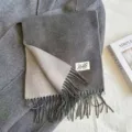 Grey double-sided imitation cashmere scarf with stylish fringe, warm winter neck wrap. - Dark & Light Grey