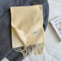 Cozy beige imitation cashmere scarf with chic tassels, soft winter neck warmer detail. - Beige