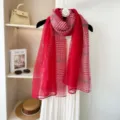 Femme écharpe longue à carreaux rouges, douce mélange laine hiver chaude mode polyvalente. - Rouge