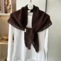 Cozy brown knitted triangular shawl scarf for autumn and winter, stylish draped neck wrap. - Coffee