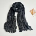 Dark grey crinkled scarf for women, solid color lightweight linen shawl for spring and autumn. - 90*180cm / Gray