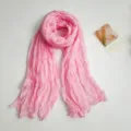 Pink crinkled cotton linen scarf for women, lightweight spring autumn shawl wrap style. - 90*180cm / Pleated Solid Red