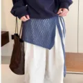 Korean style hollow knit wrap skirt waist accessory detail showing texture and chic layering design. - 【Blue】
