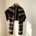 Brown striped wool shawl scarf winter warm knitted cape for women fall outerwear style - Coffee Striped