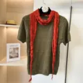 Green knit short sleeve top paired with orange scarf, retro casual daily outfit for women. - 180*40cm / Red