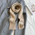 Beige ribbed knit scarf soft long narrow winter scarf versatile stylish accessory for women - 155x7cm / Khaki