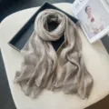 Solid Color Pleated Nylon Scarf Lightweight Breathable Autumn Winter Neck Warmer Accessory - Camel