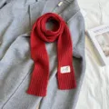 Red ribbed knit scarf, soft narrow long scarf for women, trendy autumn winter cozy neck warmer. - 155x7cm / Red