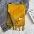 Cozy reversible faux cashmere winter scarf for women, stylish long tassel warm shawl. - Yellow
