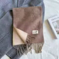 Two-tone faux cashmere scarf for women, soft winter warm mid-long shawl with stylish tassels. - Camel