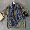 Blue and white striped pleated long scarf detail shot, versatile design for women clothing. - Navy Blue