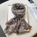 Leopard print scarf, lightweight wrinkled design, classic autumn winter fashion shawl accessory. - Off White