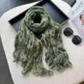 Green paisley linen cotton scarf elegant vintage long shawl for women autumn winter warm - Paisley Scarves - Mustard
