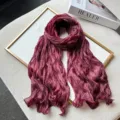 Detailed view of luxurious burgundy pleated long scarf, showcasing fine texture and soft fabric. - 180cm / Wine Red Horse Pattern