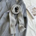 Grey ribbed knit scarf, narrow long winter scarf, casual chic cozy neck warmer accessory. - 155x7cm / Gray