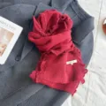 Red knitted lace-edge winter warm scarf, stylish variant with cozy texture for cold days. - 25x165 cm / Burgundy