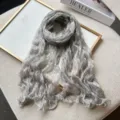 Lightweight black and white abstract striped long scarf with chic ruffled edges for women. - 180cm / Off-White Zebra Pattern